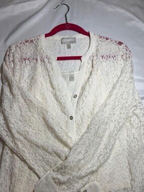 Cupio Ivory Lace Snap-Front Blouse